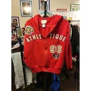 Express Athletique Sport Vintage Women's Red Full Zip Fleece Jacket Small CR3